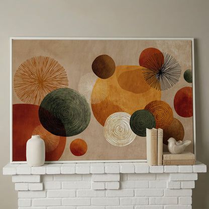 Abstract Circles and Geometric Shapes Canvas Wall Art in white floating frame