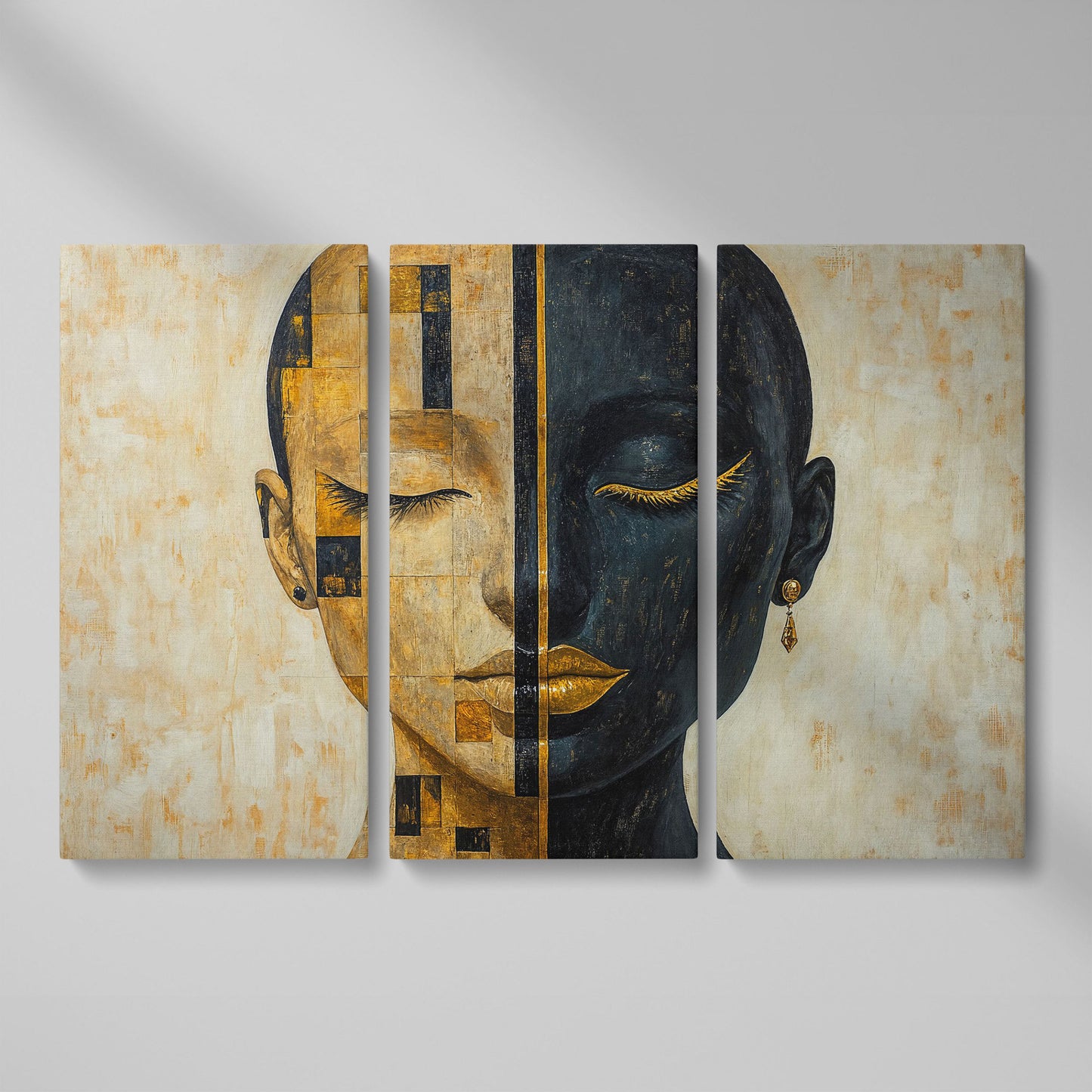 Split Portrait: Abstract Woman Canvas Wall Art as 3-panel split version