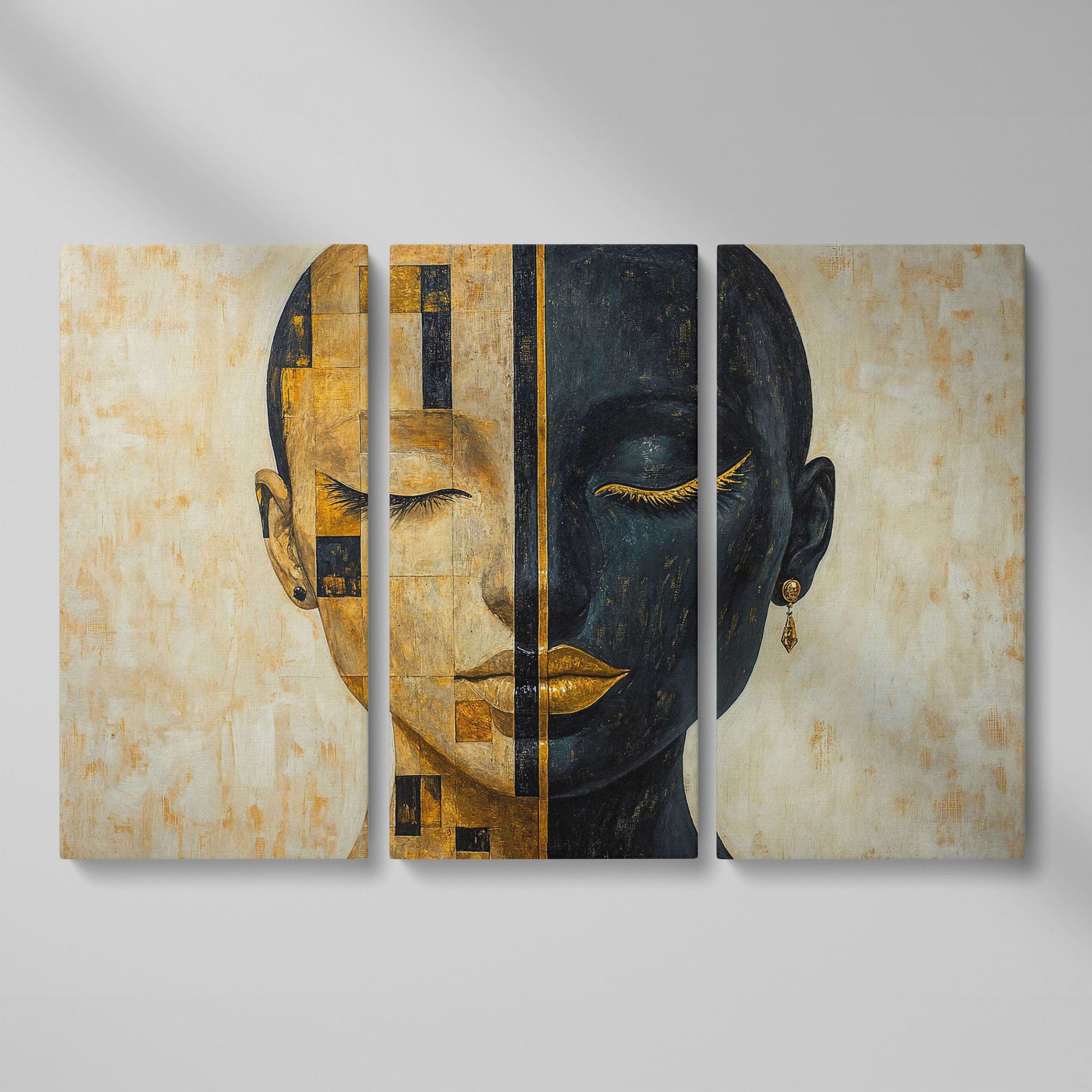 Split Portrait: Abstract Woman Canvas Wall Art as 3-panel split version