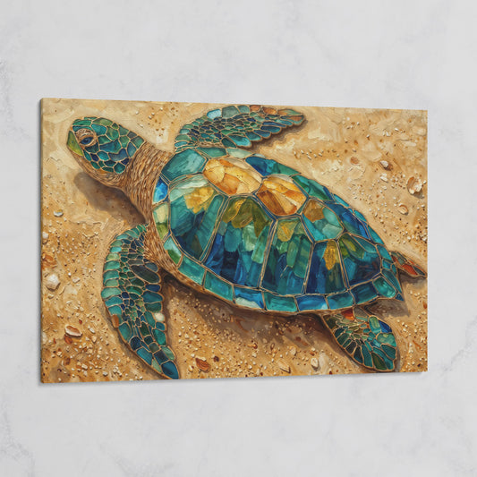 Sea Turtle on Sandy Beach Canvas Wall Art on gallery wrap