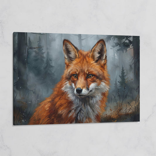 Red Fox Portrait Canvas Art, Blurred Forest Background on gallery wrap