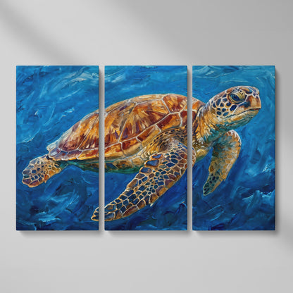 Sea Turtle Canvas Wall Art, Landscape, up to 94 Inches Wide as 3-panel split version