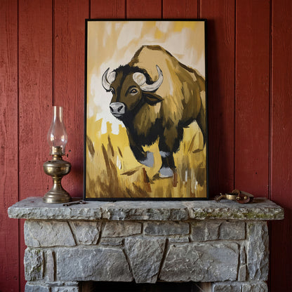 Bison Portrait Canvas Wall Art | Wildlife Canvas Print in black floating frame