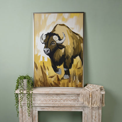 Bison Portrait Canvas Wall Art | Wildlife Canvas Print in silver floating frame
