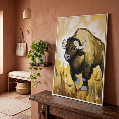 Bison Portrait Canvas Wall Art | Wildlife Canvas Print in white floating frame
