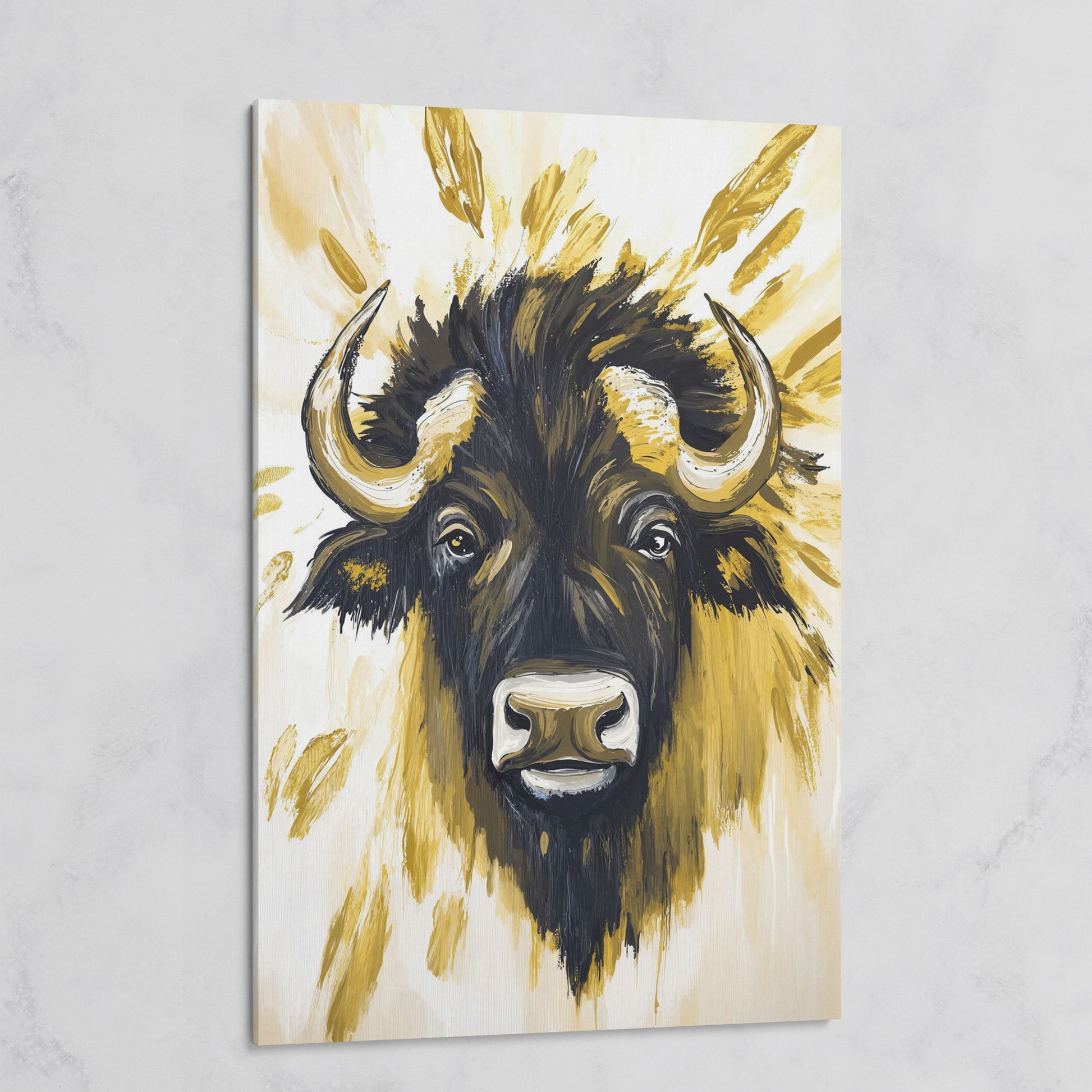 Bull Close-Up Portrait Canvas Wall Art, Head and Horns on gallery wrap