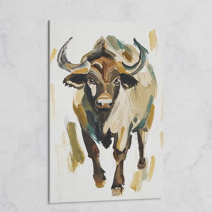 Bold Bull Portrait Canvas Art in Expressive Brushstrokes on gallery wrap
