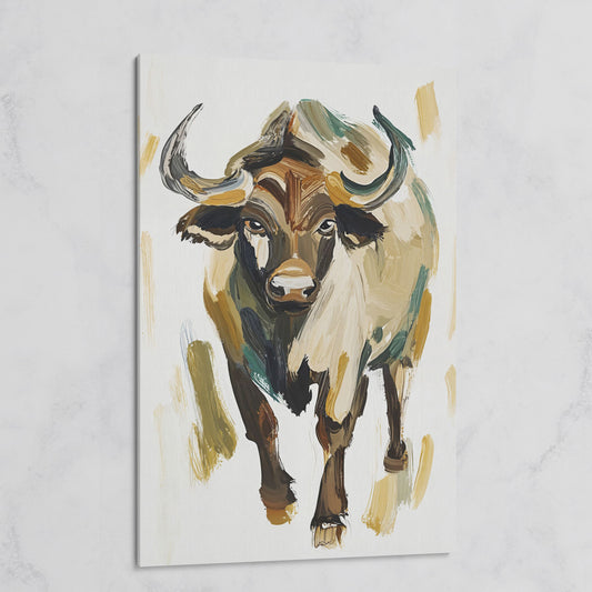 Bold Bull Portrait Canvas Art in Expressive Brushstrokes on gallery wrap