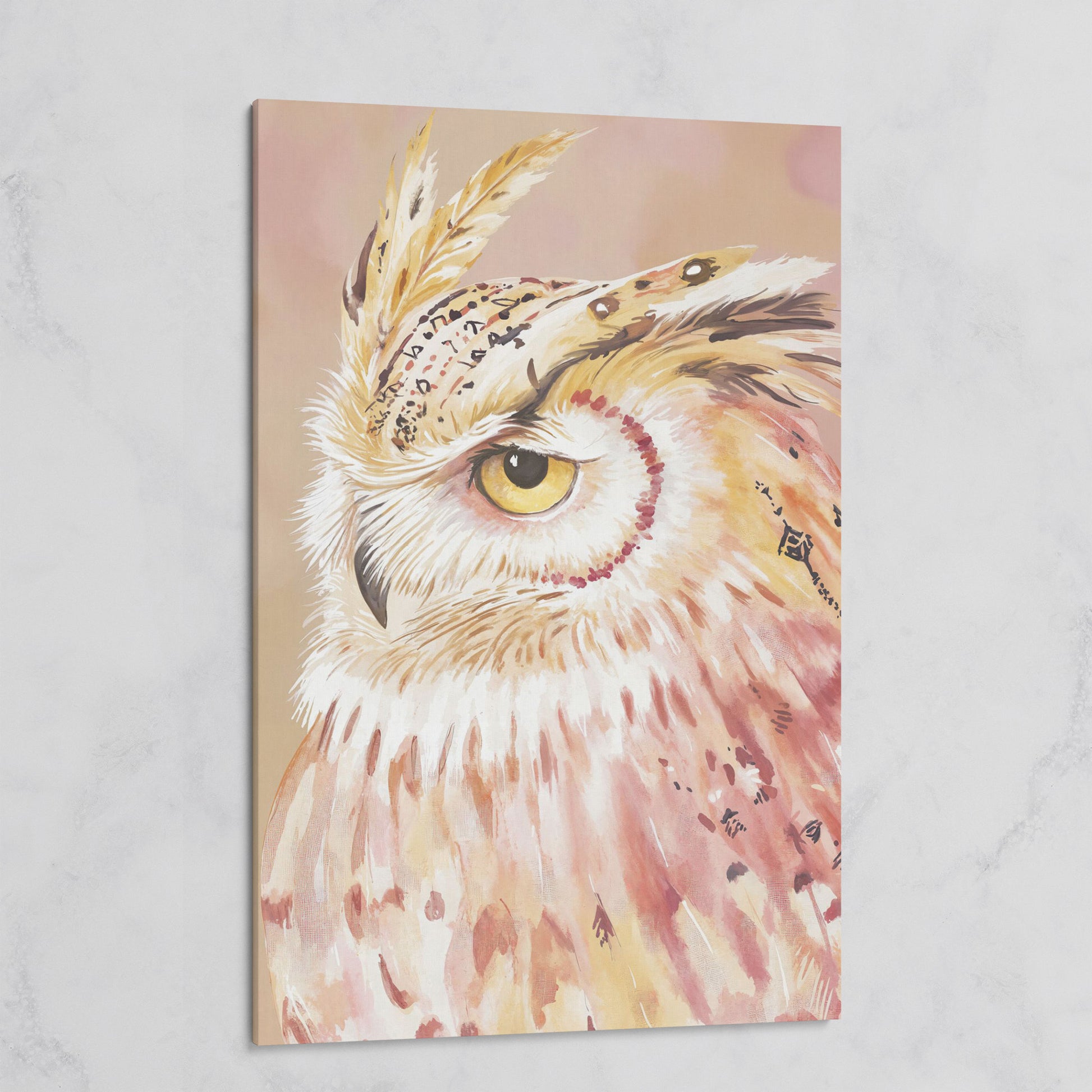 Owl Portrait Canvas Wall Art, Close-Up Wildlife Print on gallery wrap