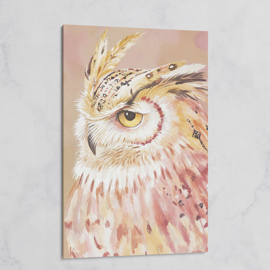 Owl Portrait Canvas Wall Art, Close-Up Wildlife Print on gallery wrap