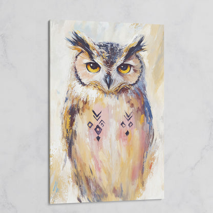 Geometric Owl Portrait Canvas Art. Abstract Wildlife Wall Art on gallery wrap