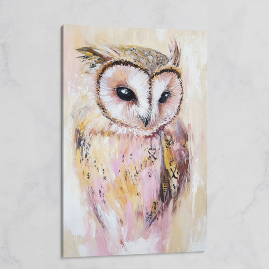 Barn Owl Portrait Canvas Art, Semi-Abstract Wildlife Print on gallery wrap