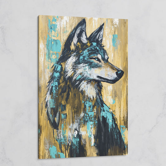Wolf Portrait Canvas Art, Profile Study in Dark Tones on gallery wrap