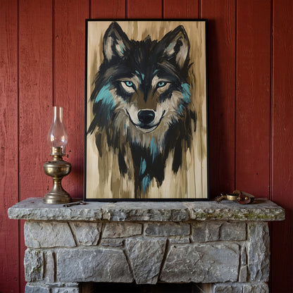 Wolf Head Portrait Canvas Wall Art in black floating frame