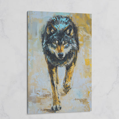 Wolf Walking Toward You, Portrait Canvas Wall Art on gallery wrap