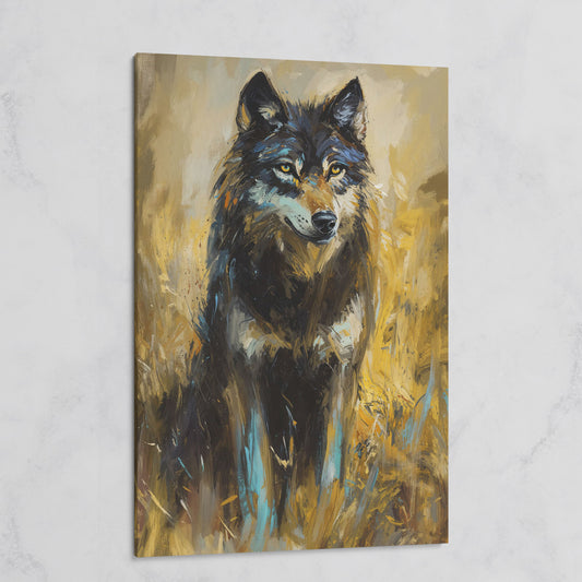 Wolf in Tall Grass Canvas Wall Art, Portrait Print on gallery wrap