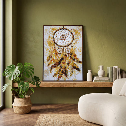 Dreamcatcher Canvas Wall Art, Portrait Print in dark walnut floating frame