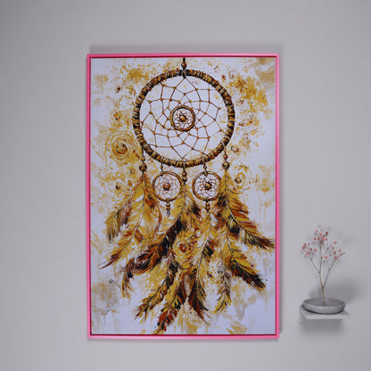 Dreamcatcher Canvas Wall Art, Portrait Print in pink floating frame