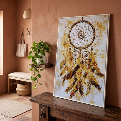 Dreamcatcher Canvas Wall Art, Portrait Print in white floating frame