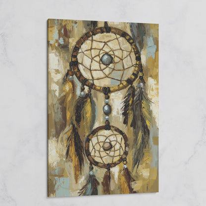 Feathered Dreamcatcher Canvas Art with Hanging Beads on gallery wrap