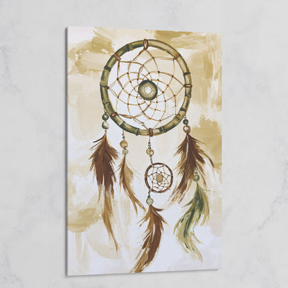 Dreamcatcher Canvas Wall Art with Feathers and Beads on gallery wrap
