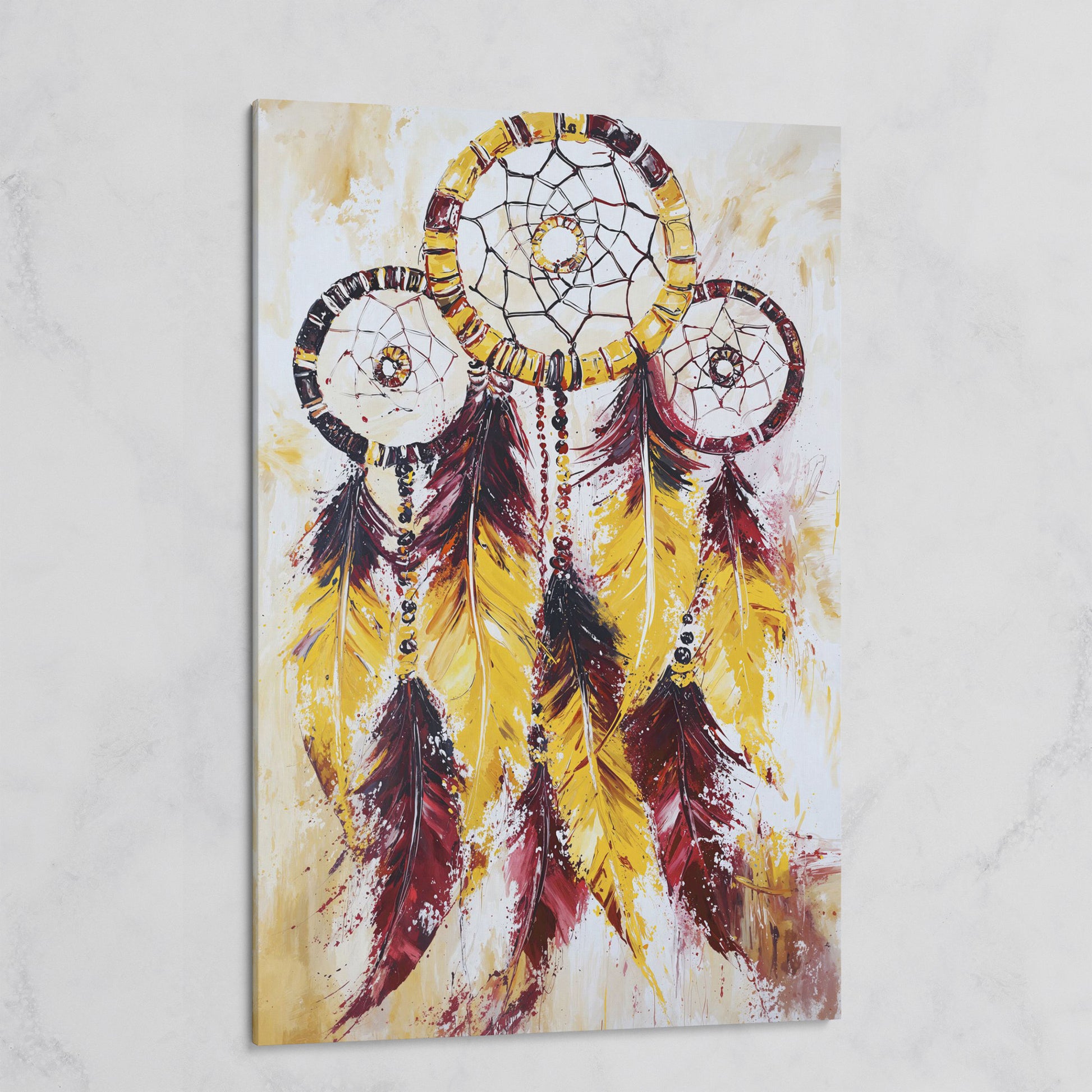 Dreamcatcher with Feathers and Beads Canvas Wall Art on gallery wrap