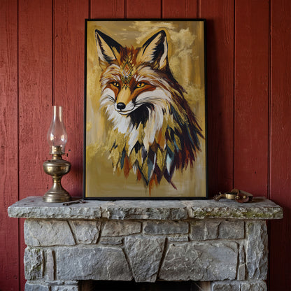 Decorative Fox Portrait Canvas Wall Art in black floating frame