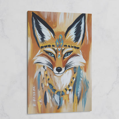 Fox Portrait with Stylized Headdress and Collar, Canvas Wall Art on gallery wrap