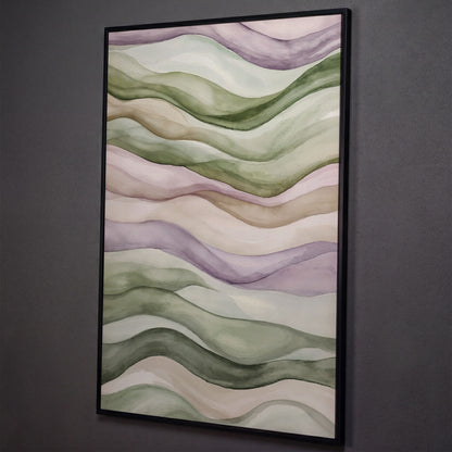 Abstract Wavy Lines Canvas Wall Art, Portrait shown in black floating frame