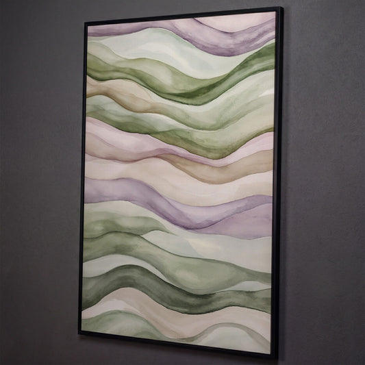 Abstract Wavy Lines Canvas Wall Art, Portrait shown in black floating frame