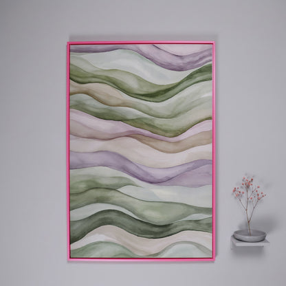 Abstract Wavy Lines Canvas Wall Art, Portrait in pink floating frame