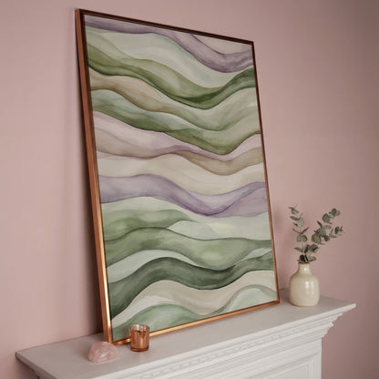 Abstract Wavy Lines Canvas Wall Art, Portrait in rose gold floating frame