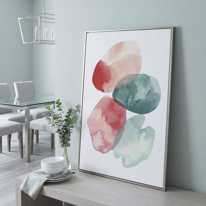 Abstract Pebble Forms Canvas Print, Portrait Wall Art in silver floating frame