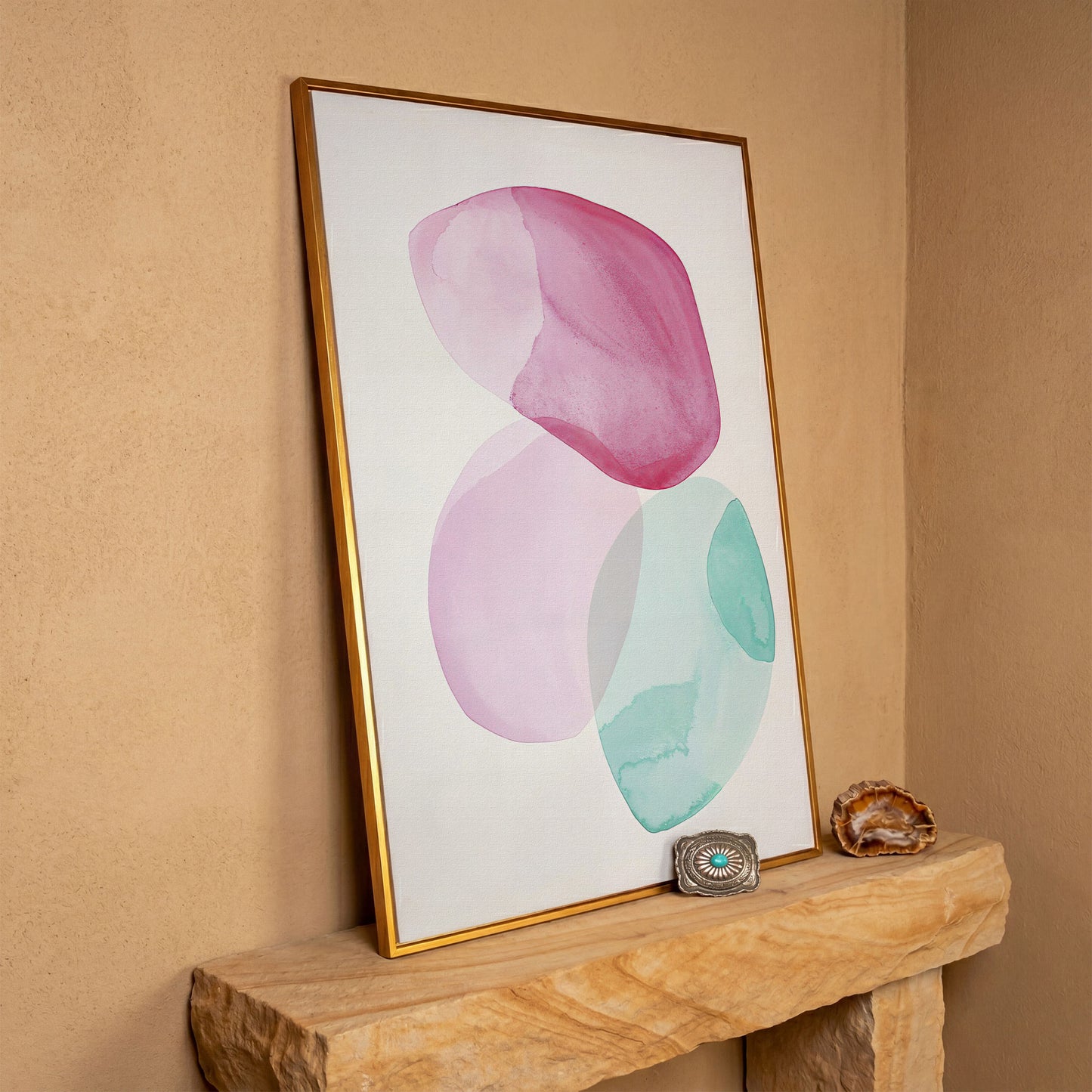 Abstract Shapes Canvas Wall Art, Portrait Print in antique gold floating frame