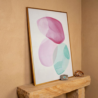 Abstract Shapes Canvas Wall Art, Portrait Print in antique gold floating frame