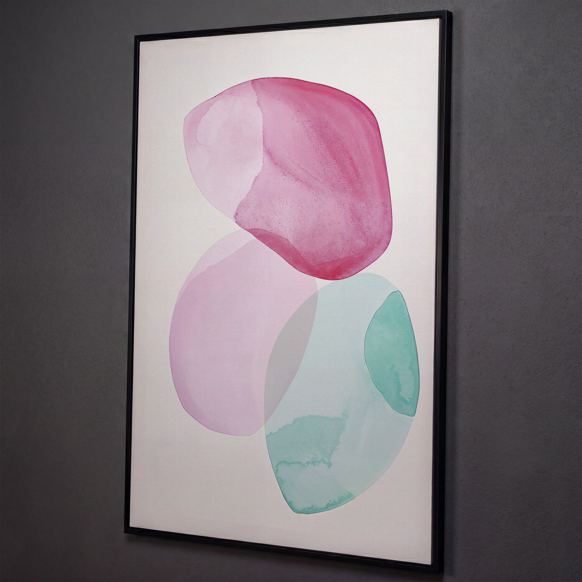 Abstract Shapes Canvas Wall Art, Portrait Print shown in black floating frame