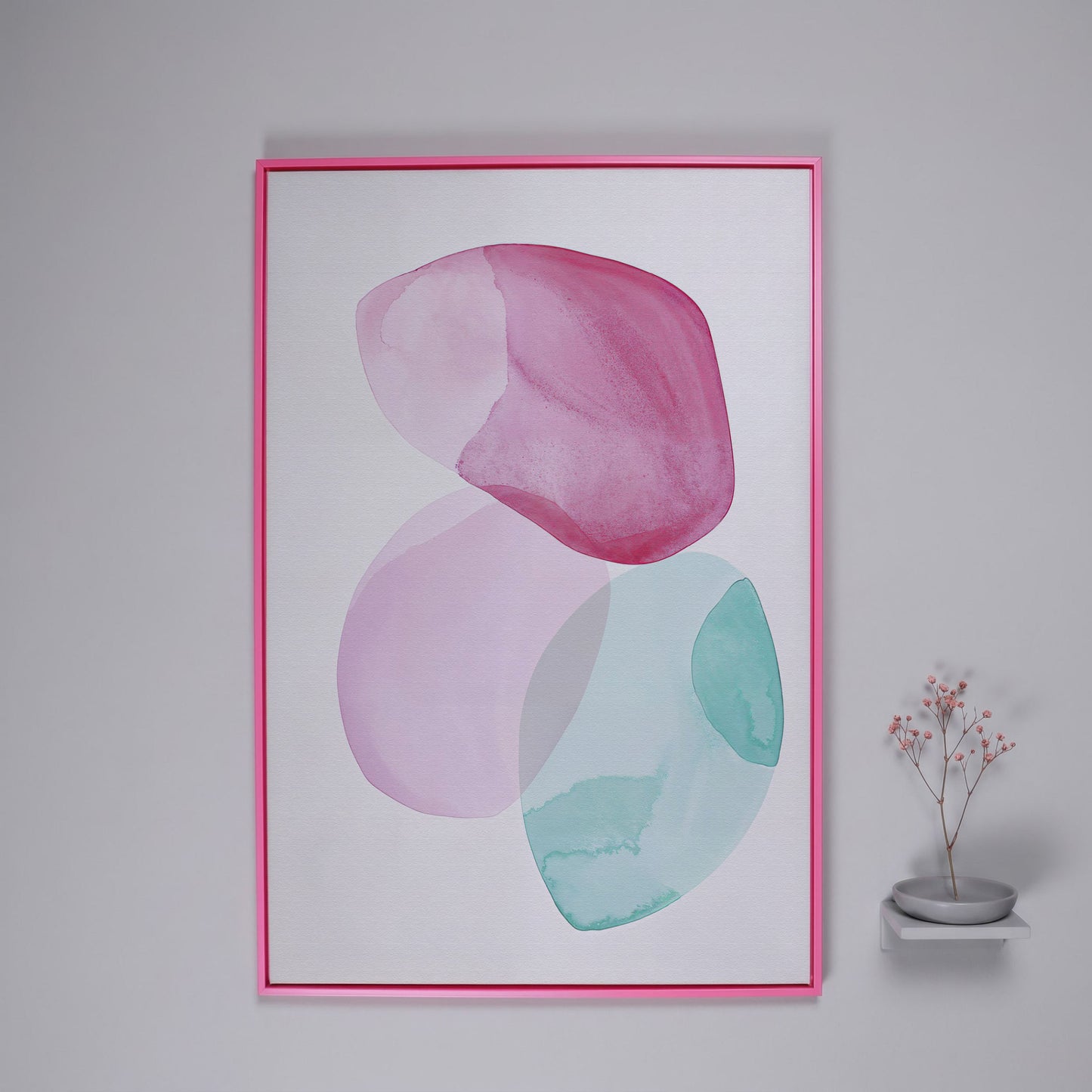 Abstract Shapes Canvas Wall Art, Portrait Print in pink floating frame