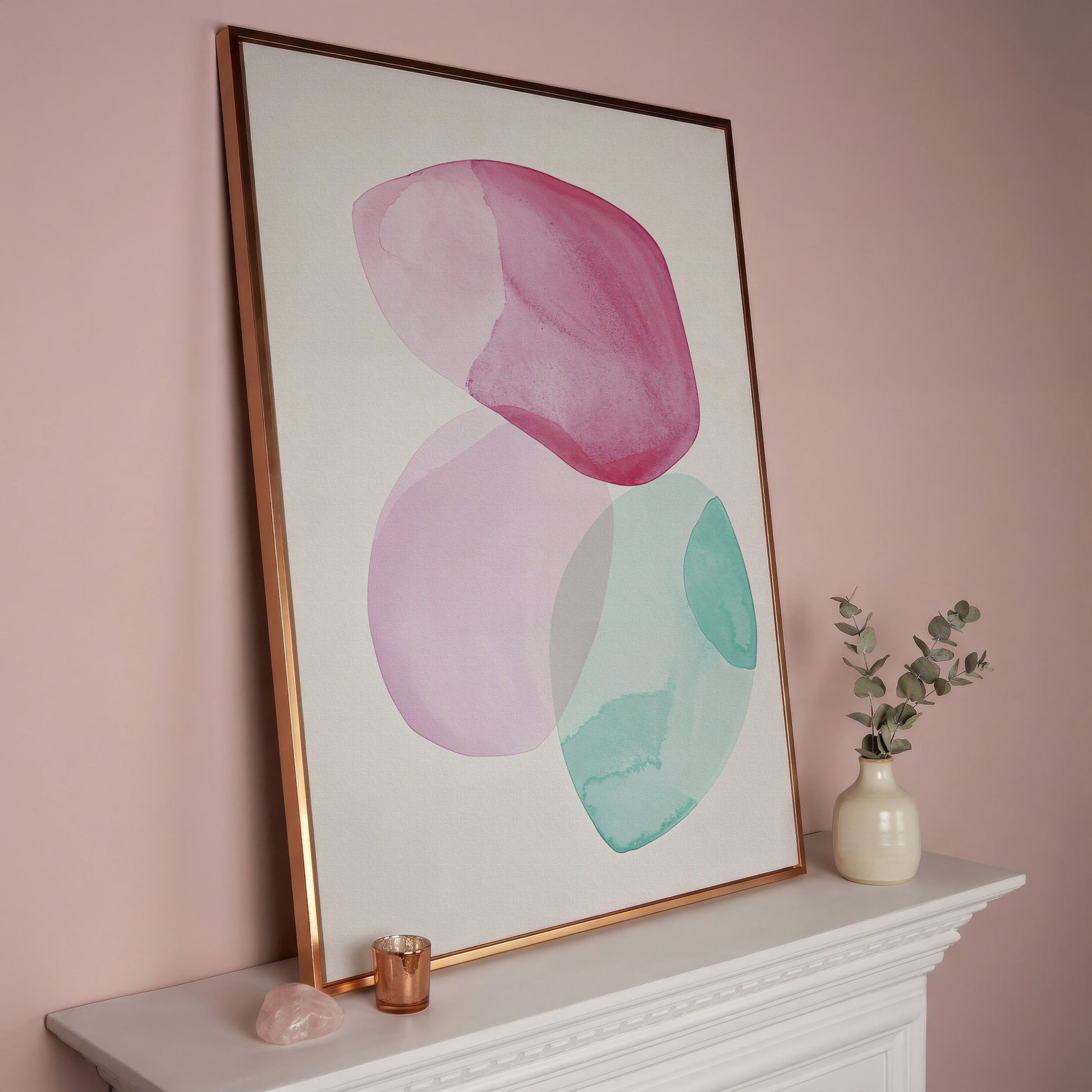 Abstract Shapes Canvas Wall Art, Portrait Print in rose gold floating frame