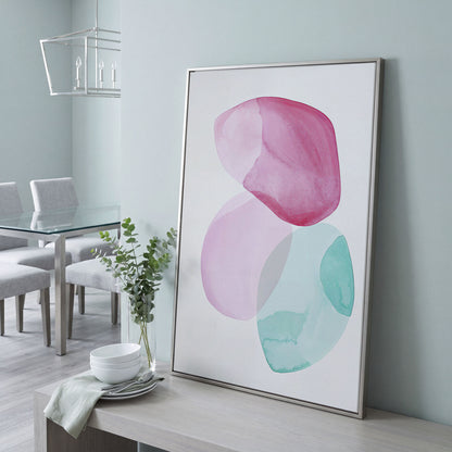 Abstract Shapes Canvas Wall Art, Portrait Print in silver floating frame