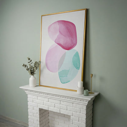 Abstract Shapes Canvas Wall Art, Portrait Print in yellow gold floating frame