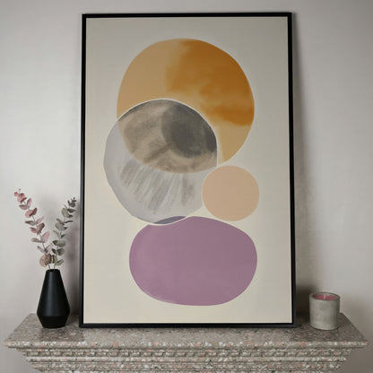 Abstract Overlapping Circles and Shapes Canvas Wall Art in black floating frame