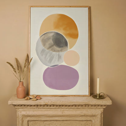 Abstract Overlapping Circles and Shapes Canvas Wall Art in white oak floating frame