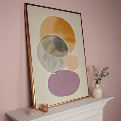 Abstract Overlapping Circles and Shapes Canvas Wall Art in rose gold floating frame