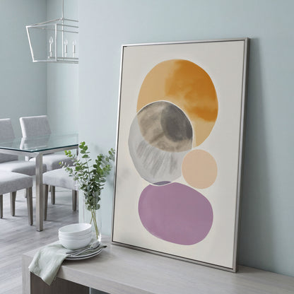 Abstract Overlapping Circles and Shapes Canvas Wall Art in silver floating frame