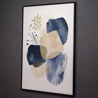 Abstract Shapes and Forms Portrait Canvas Wall Art shown in black floating frame