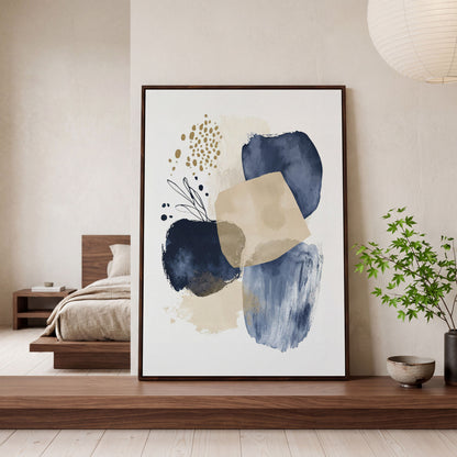 Abstract Shapes and Forms Portrait Canvas Wall Art in dark walnut floating frame