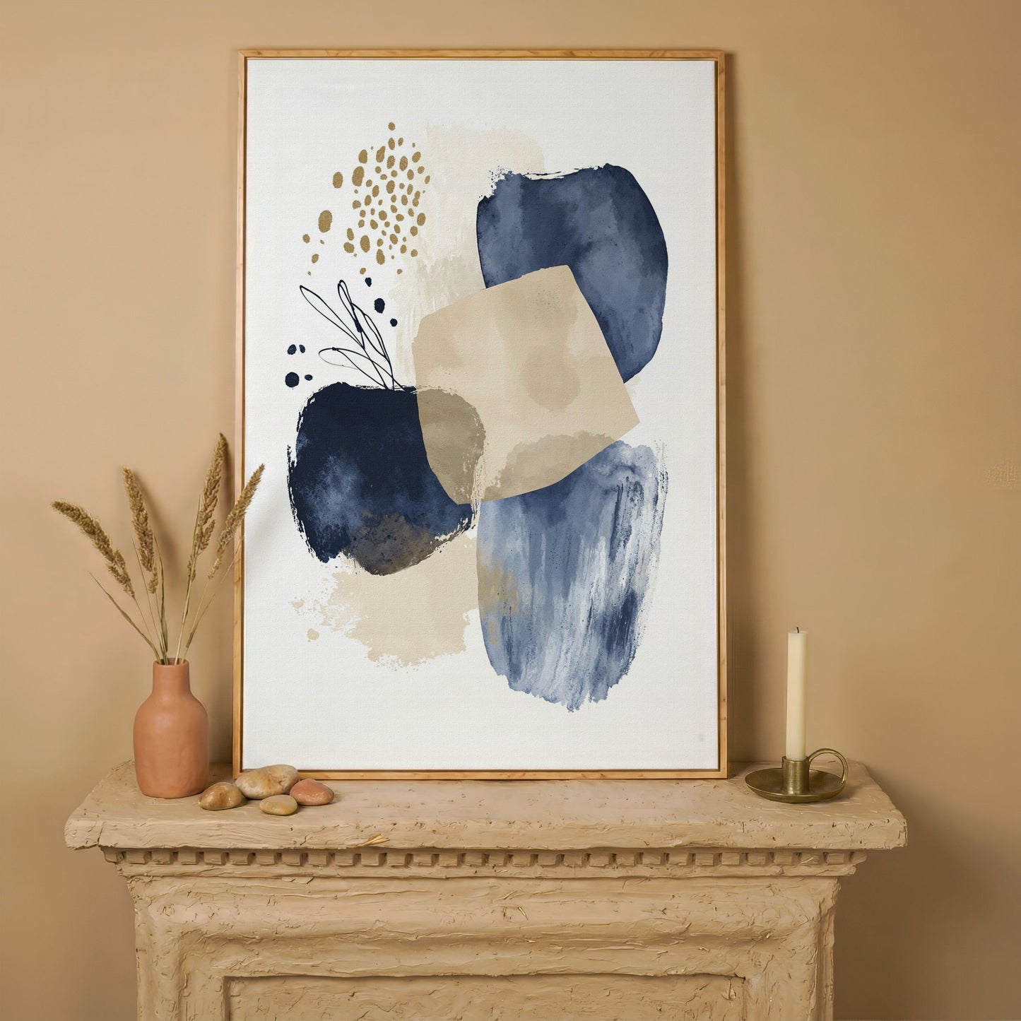 Abstract Shapes and Forms Portrait Canvas Wall Art in white oak floating frame