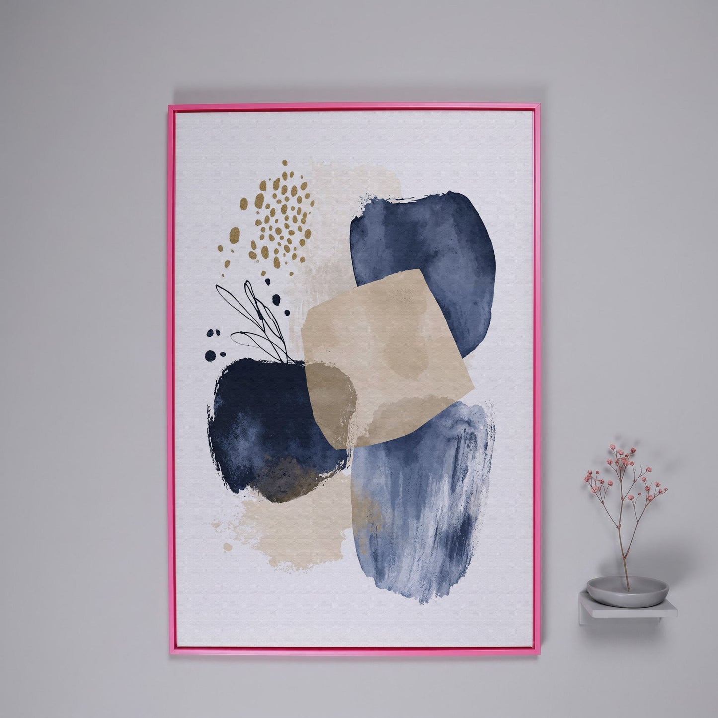 Abstract Shapes and Forms Portrait Canvas Wall Art in pink floating frame
