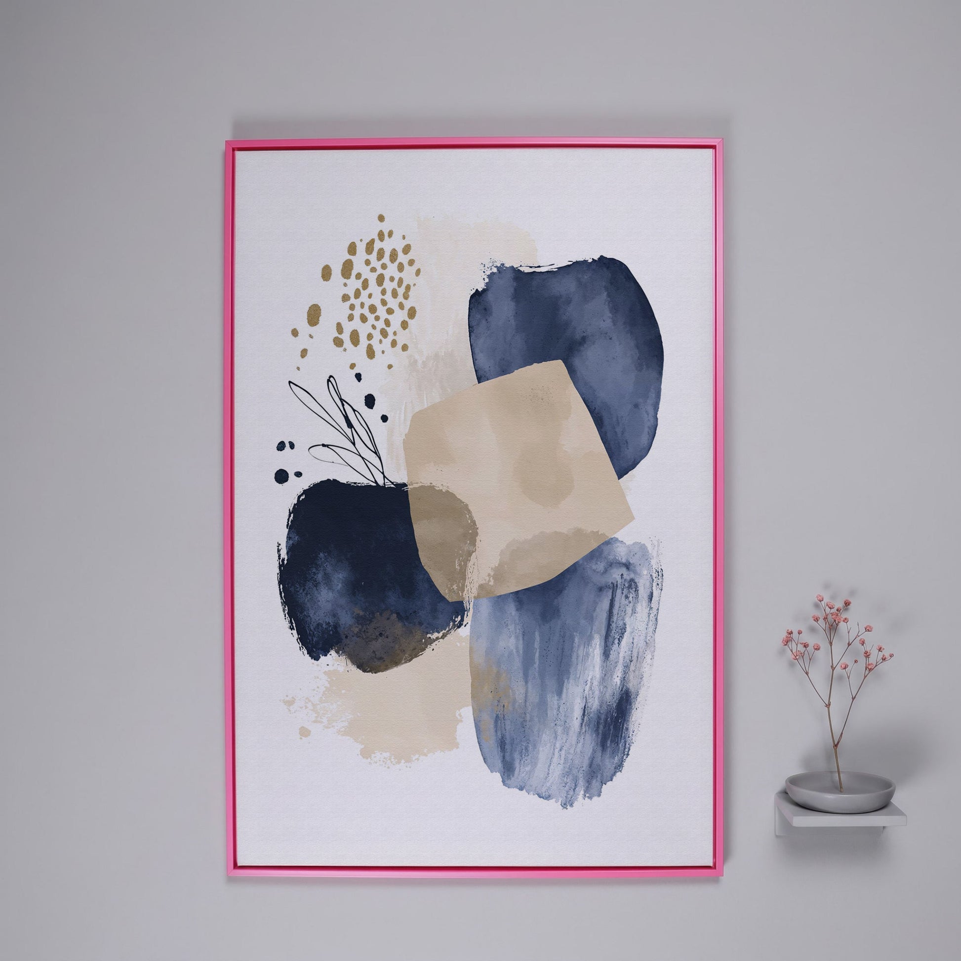 Abstract Shapes and Forms Portrait Canvas Wall Art in pink floating frame