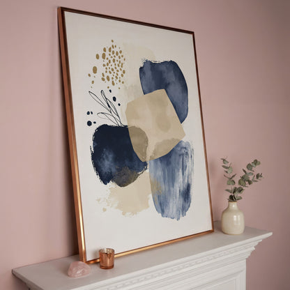 Abstract Shapes and Forms Portrait Canvas Wall Art in rose gold floating frame
